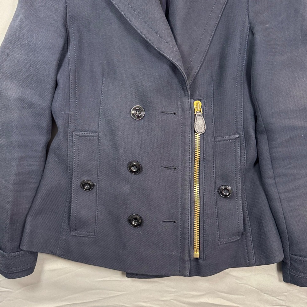 Burberry Brit Womens 2 Blue Asymmetrical Double-Breasted Peacoat Preppy Luxury - Picture 3 of 14
